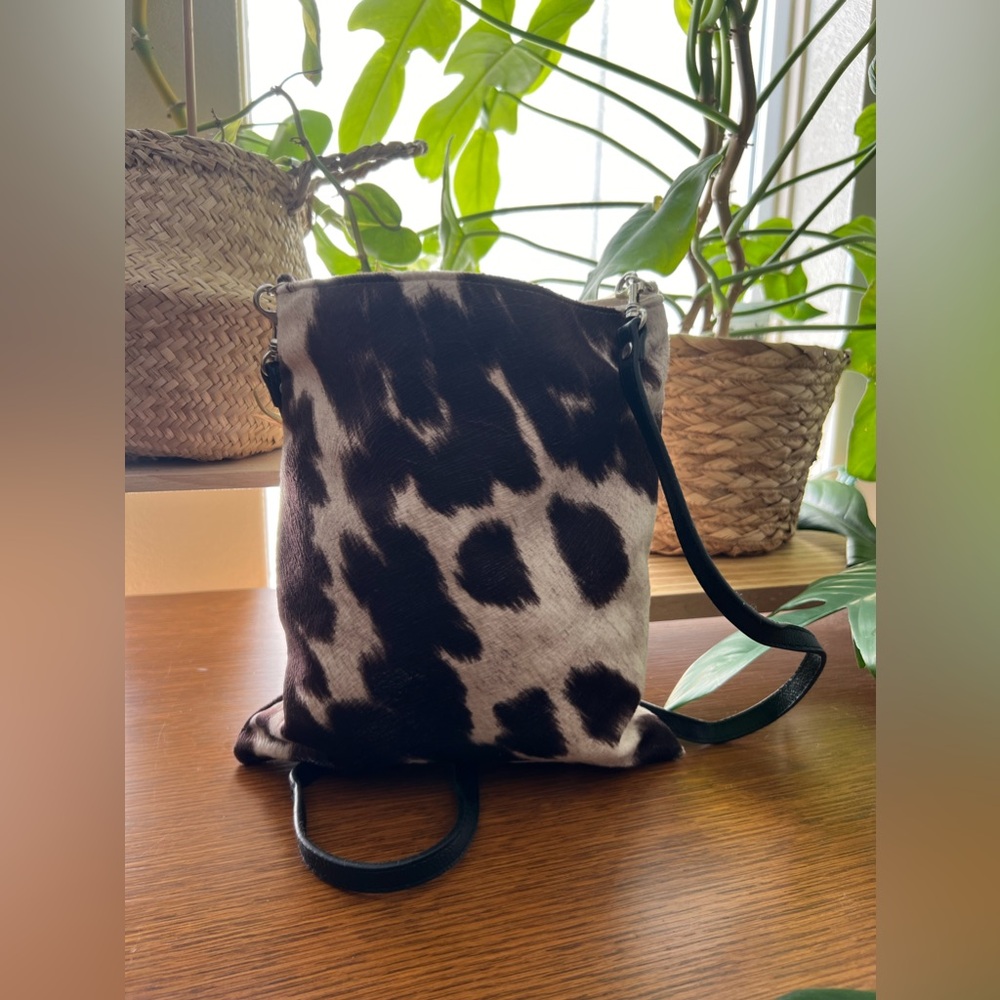Faux brown and white cow hide crossbody
